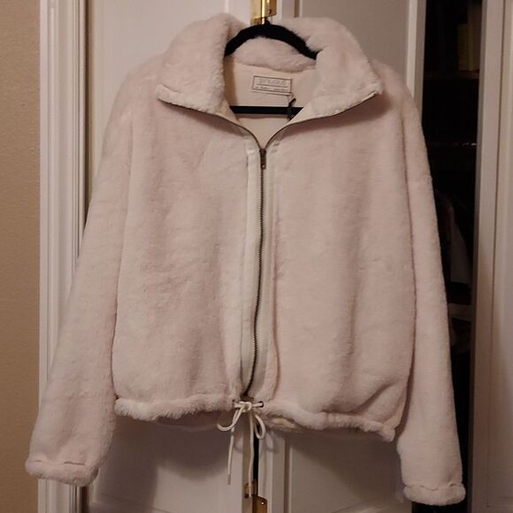 Teddy Jacket Faux Fur Ivory Cream Zip Up Size M - Picture 1 of 10